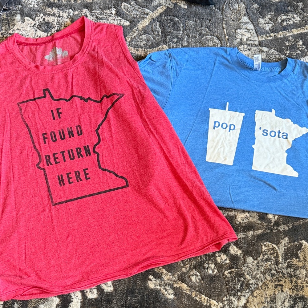 Minnesota 'If Found Return Here' Tank Top size L and Pop/Sota tee size M